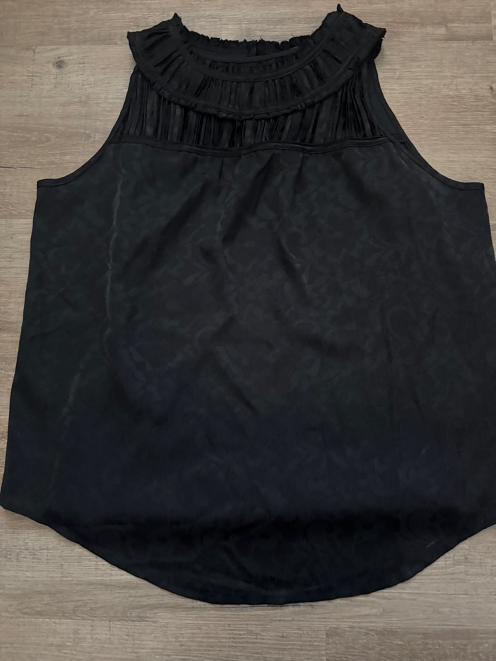 Buckle Black Sleeveless Ruffle Yoke Top - Womens